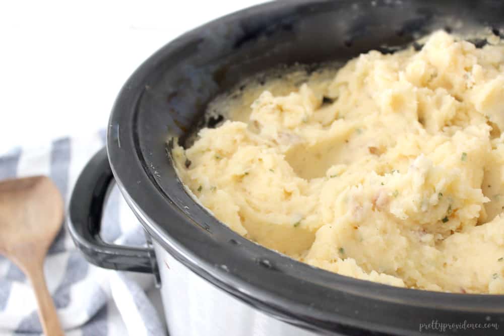 Slow cooker loaded mashed potatoes. 