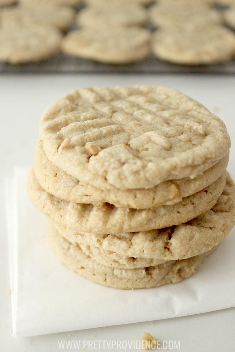 Literally THE BEST peanut butter cookies you will ever taste! You probably have everything you need to make them in your pantry, they are super easy, and the recipe yields a ton! 
