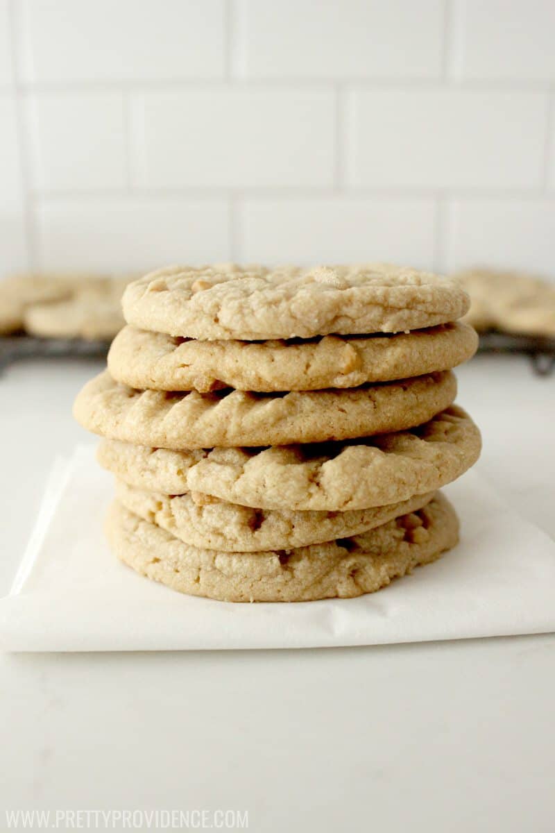 Literally THE BEST peanut butter cookies you will ever taste! You probably have everything you need to make them in your pantry, they are super easy, and the recipe yields a ton! 