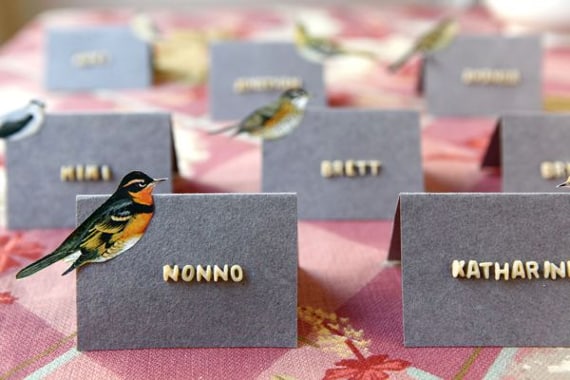 Thanksgiving place cards spelling names out using alphabet soup