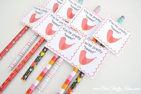 free printable valentine - your pretty tweet - bird - pencil topper