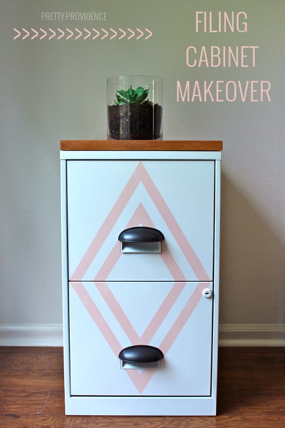 filing cabinet makeover! with a little paint, new hardware and a cute wood top you've got a stylish piece instead of an eyesore!
