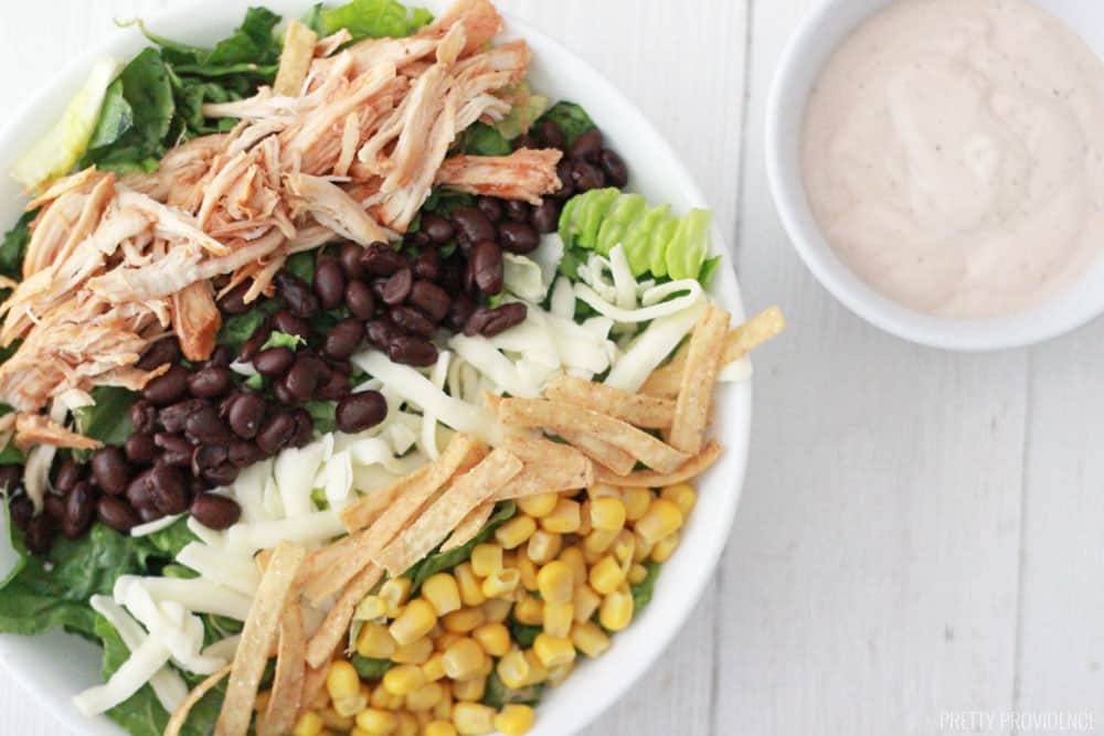 This easy recipe for BBQ chicken salad is perfect for dinner or lunch prep!