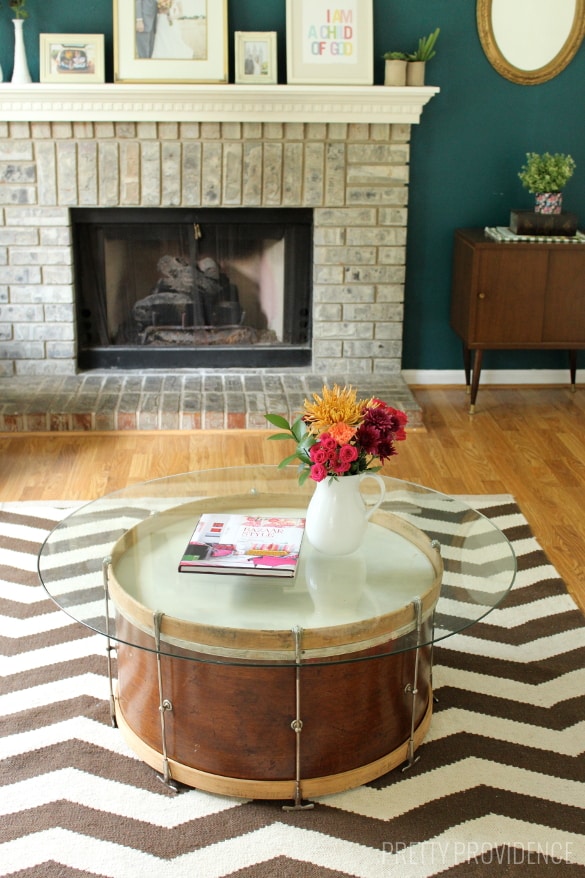 Repurpose a vintage drum into a coffee table! [Pretty Providence]