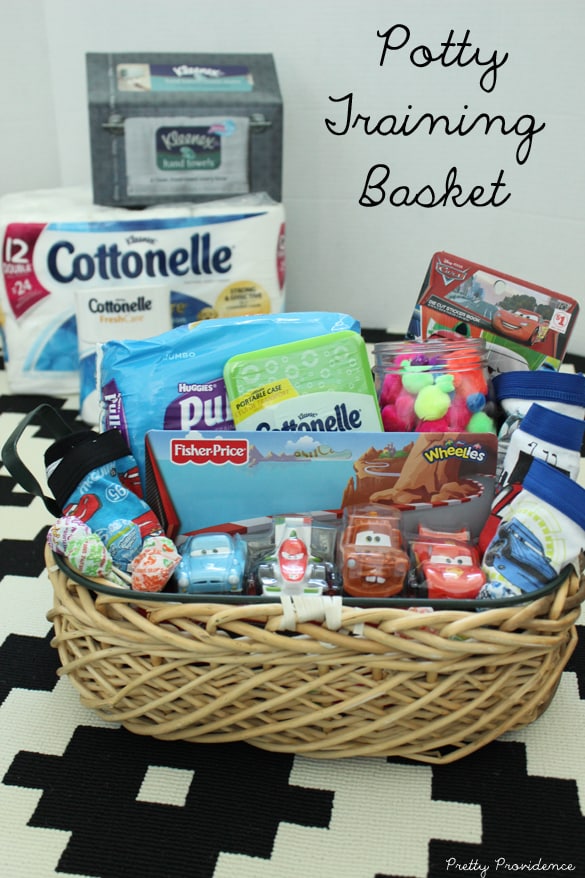 Fun and easy potty training basket to get little ones excited about going potty! (I love how it's not filled with treats!)