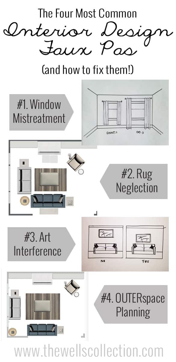 The four biggest interior design faux pas! Okay, EVERYONE needs to read this post! I have never had anyone be able to explain this stuff to me as clearly and visually as she does.. pinning to remember!