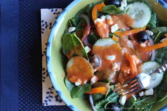 This red wine tomato vinaigrette is so good I could drink it! Seriously, best salad dressing EVER. Great on pasta salad too!