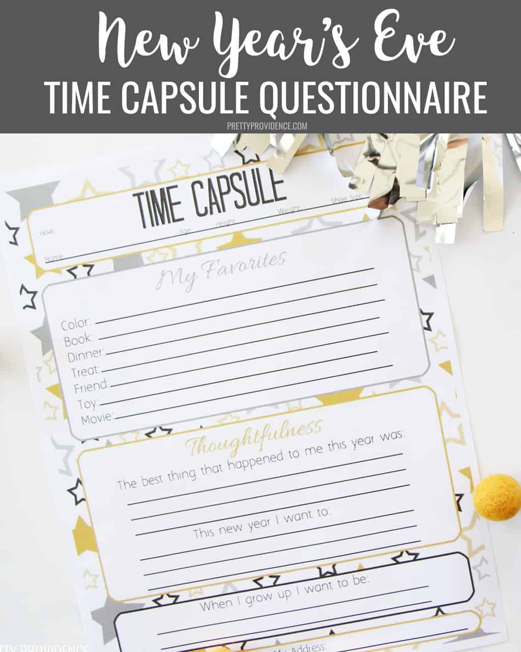 New Years Time Capsule Printable Questionnaire for Kids