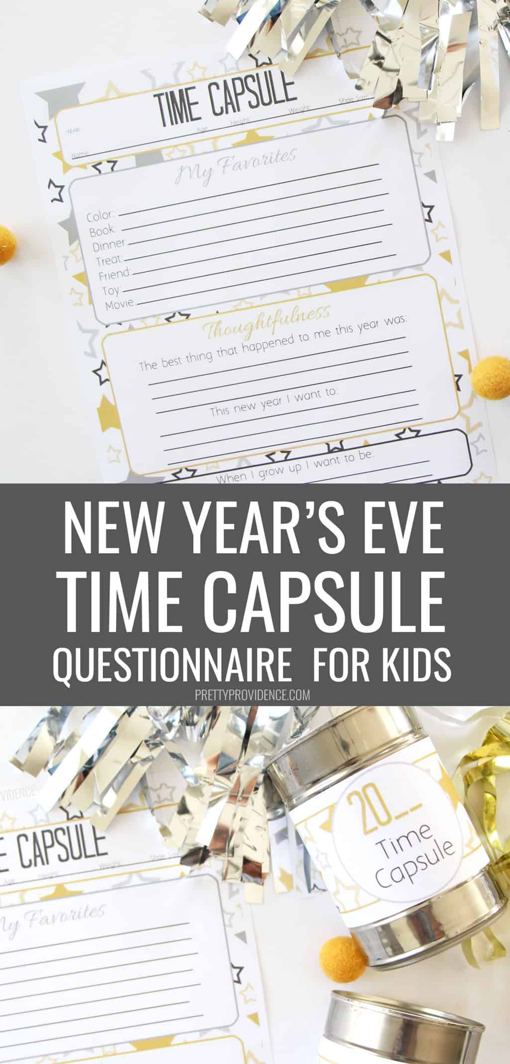 Time Capsule Questions Printable - New Years Activities for Kids