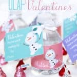 "worth melting for" printable water bottle label on mini water surrounded by chocolate kisses