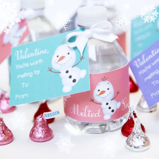 Disney Valentines Frozen Olaf Water Bottle Labels