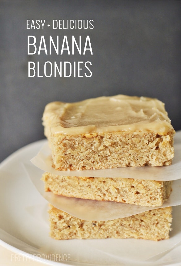 Easy + Delicious Banana Blondies. OMG These are SO good & the brown sugar frosting takes it to another level.