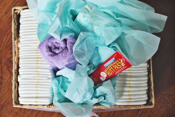 ft! Diapers, wipes, a towel + butt paste in a pretty basket.