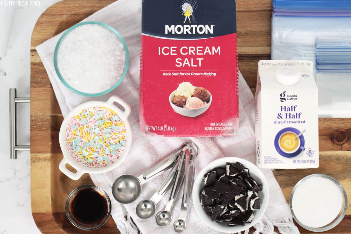 Ingredients to make ice cream in a discount bag