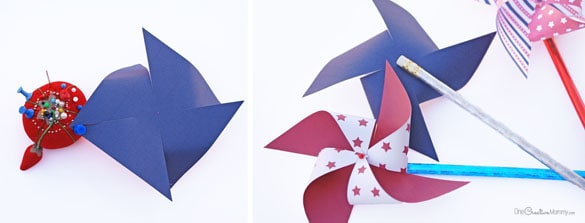 Mix and match these free printables to make cool Fourth of July Pinwheels! {OneCreativeMommy.com}