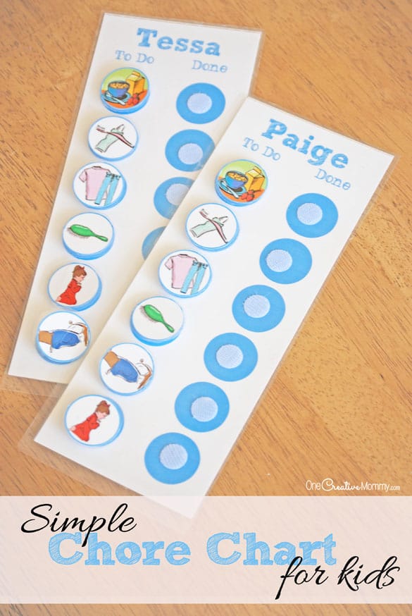 Teach young children responsibility with this simple chore chart for kids! {OneCreativeMommy.com} Free printable