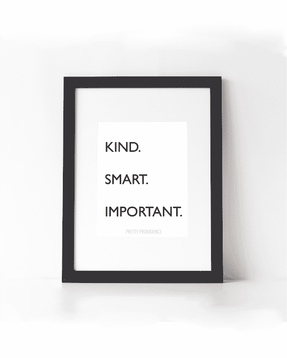 "Kind. Smart. Important." Free Printable quote from The Help at prettyprovidence.com