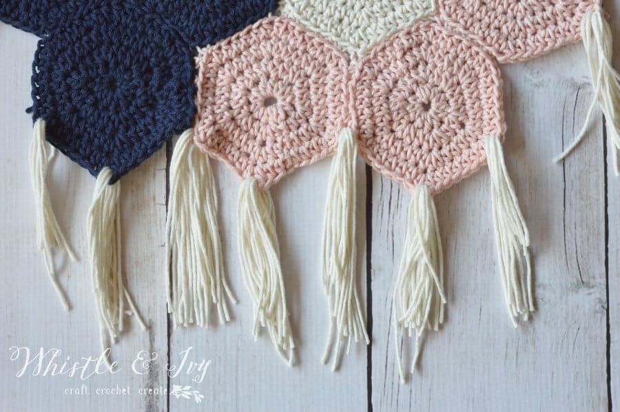 Crochet Hexagon Wall Hanging - Make this fabulous boho wall hanging with this tutorial. 