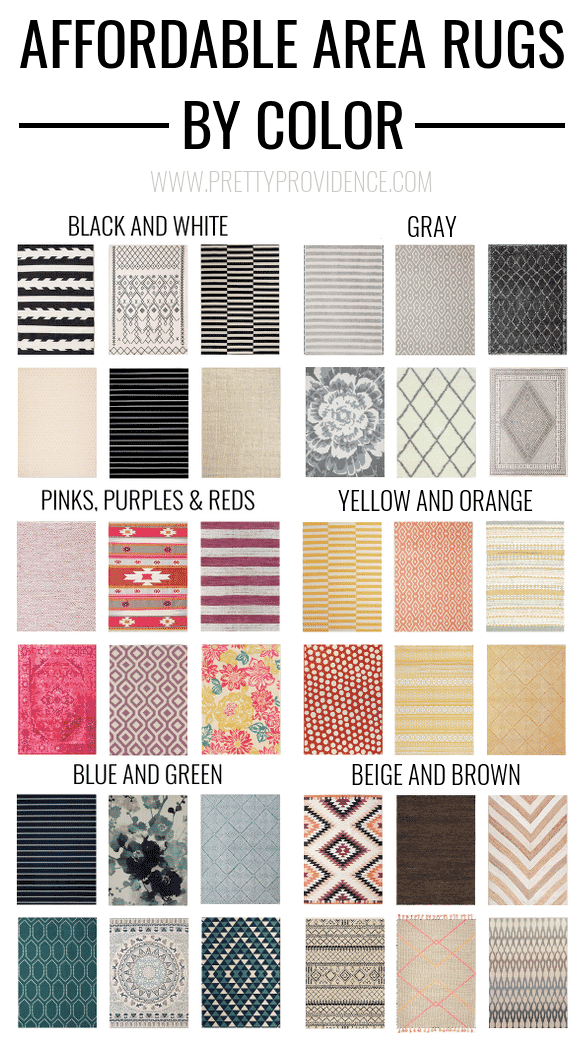 This post is AMAZING. Affordable area rugs - 5x7 less than $150 or 8x10 less than $200 - sorted by color! prettyprovidence.com