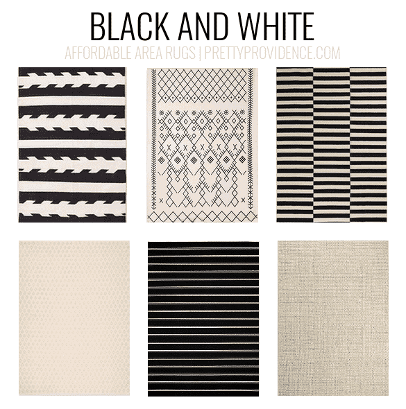 Black and white rugs. Affordable area rugs - 5x7 less than $150 or 8x10 less than $200 - sorted by color! prettyprovidence.com