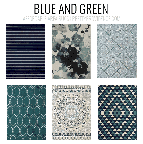 Navy, blue and green rugs. Affordable area rugs - 5x7 less than $150 or 8x10 less than $200 - sorted by color! prettyprovidence.com