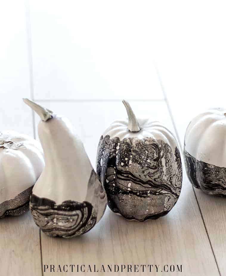 Water Marbled Pumpkins Painted Black and White
