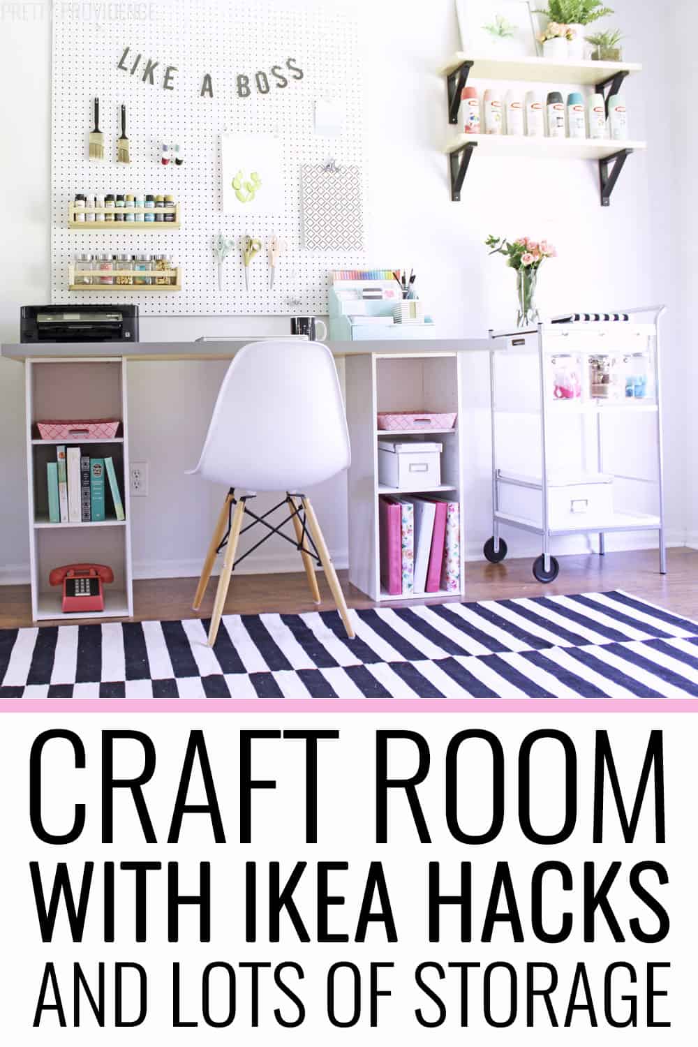 Craft room organized with storage for craft supplies and IKEA hacks! 