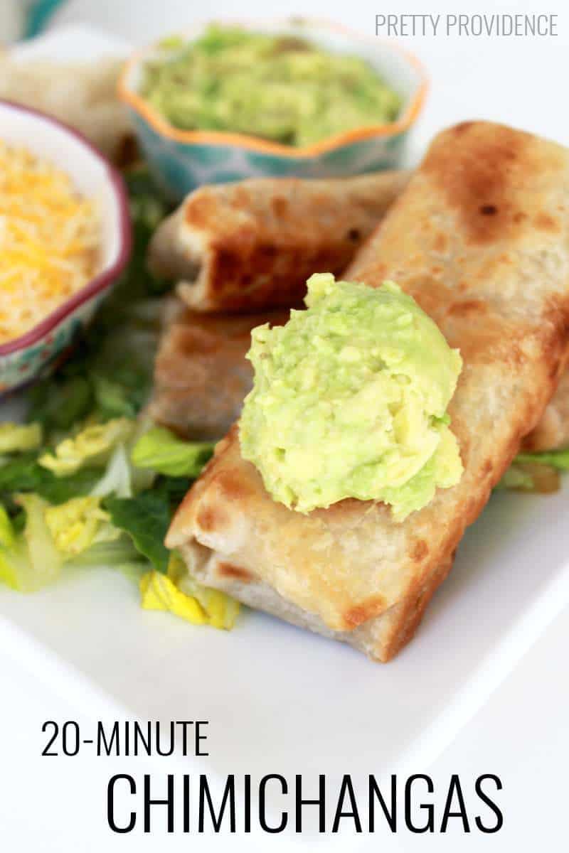 One of our new family FAVES! Quick and easy 20-minute Chimichangas to make on a busy weeknight!