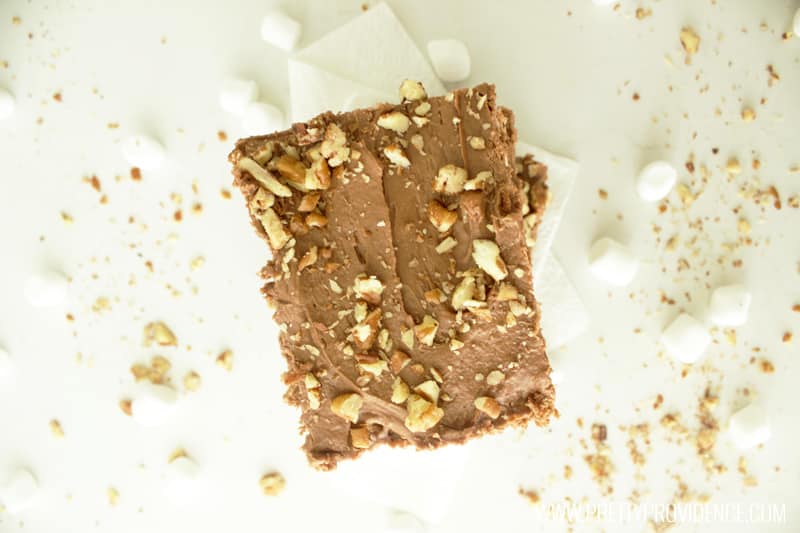 These rocky road brownies are to die for amazing! Literally SO easy to throw together, makes a ton, and always a crowd pleaser! You are gonna wanna pin these babies for sure! 