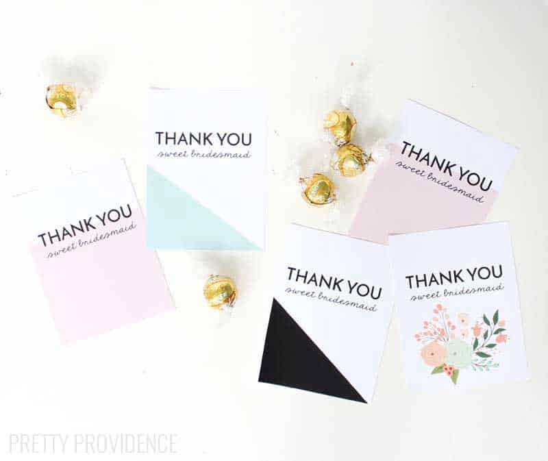 Cute bridesmaid gift - Lindt truffles! Yum! Free printable card too!