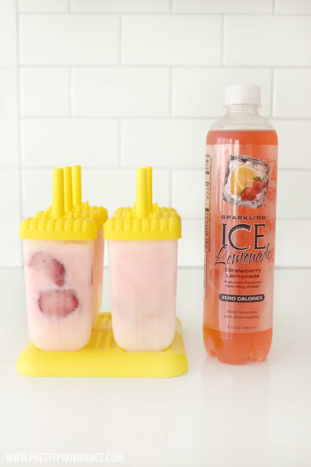 Talk about delicious! These frosted strawberry lemonade popsicles are only 35 calories each! Great way to curb that sweet tooth! 