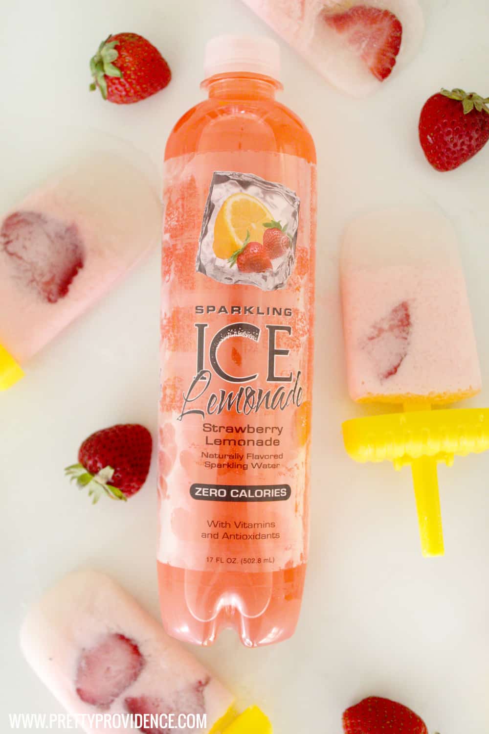 Talk about delicious! These frosted strawberry lemonade popsicles are only 35 calories each! Great way to curb that sweet tooth! 