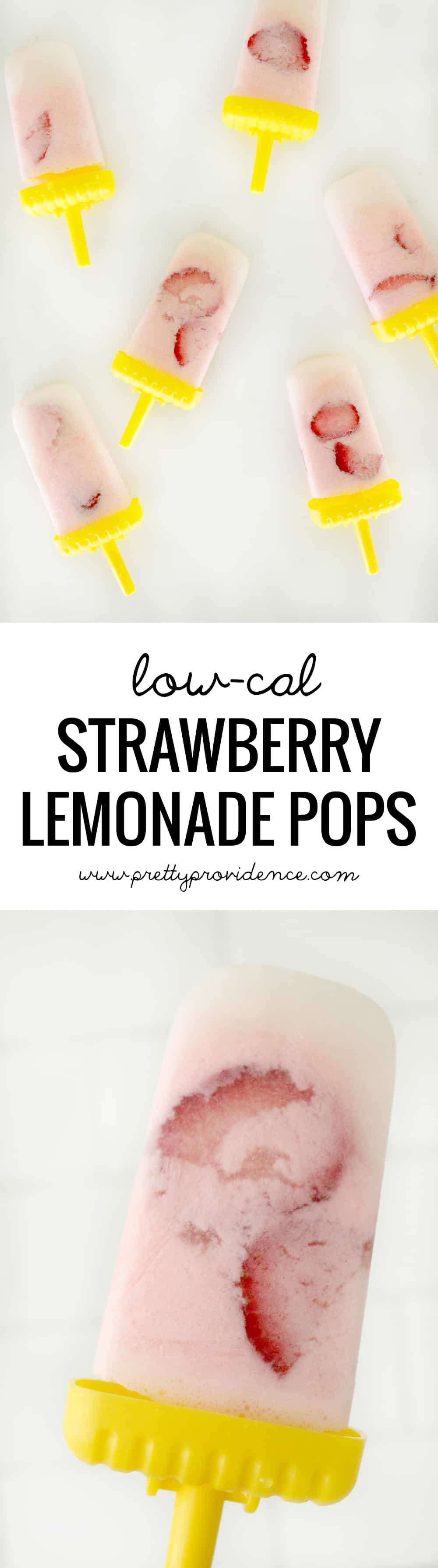 Talk about delicious! These frosted strawberry lemonade popsicles are only 35 calories each! Great way to curb that sweet tooth! 