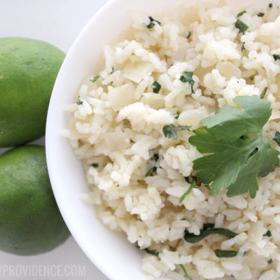 Okay this cilantro lime rice is so delicious! It's made with minute rice too, so it is so easy!