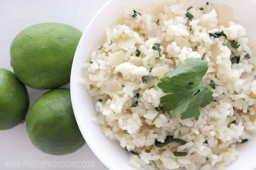 Okay this cilantro lime rice is so delicious! It's made with minute rice too, so it is so easy! 