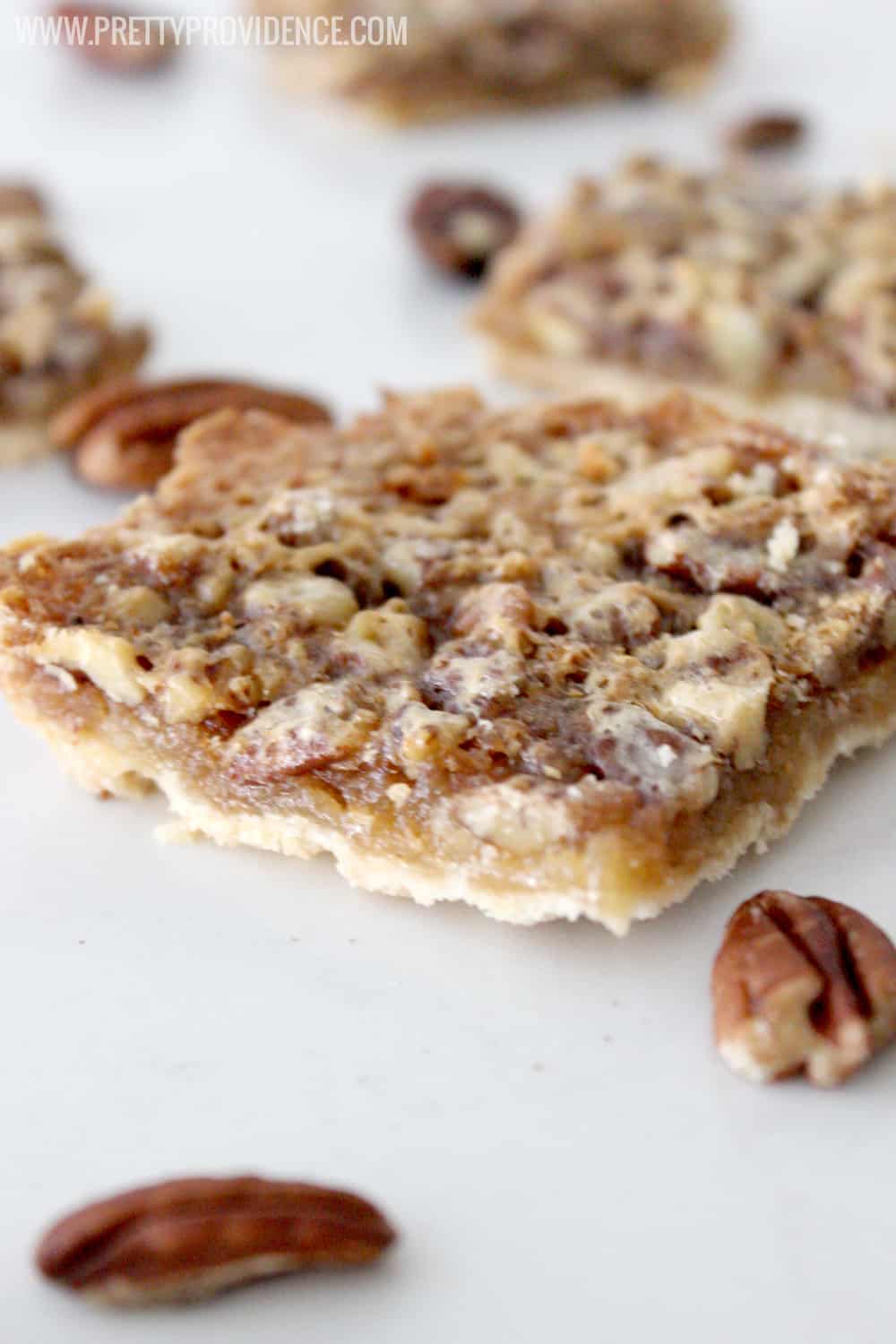 Okay these Pecan bars are AMAZING!! Way better/easier than pecan pie and makes a TON! 