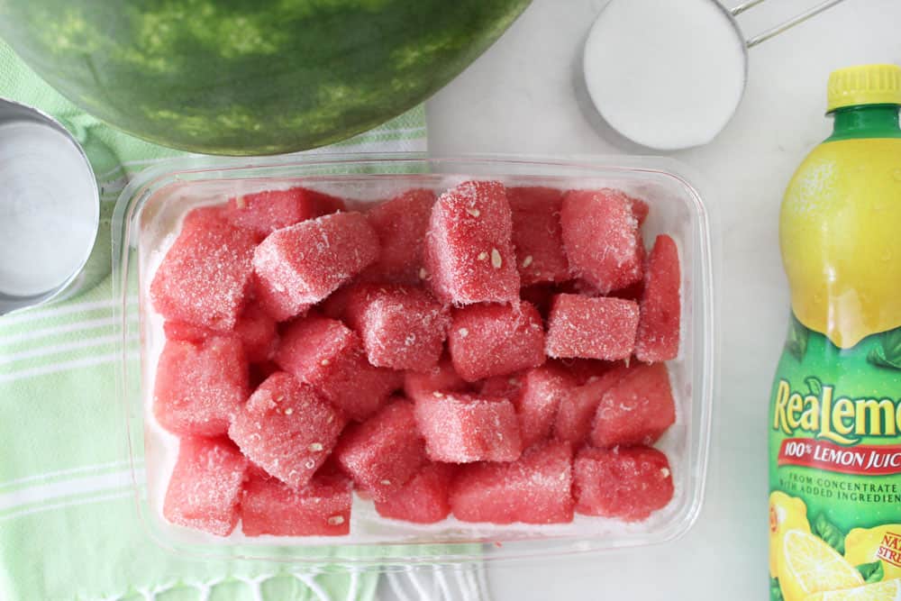 frozen watermelon, sugar, water and lemon juice