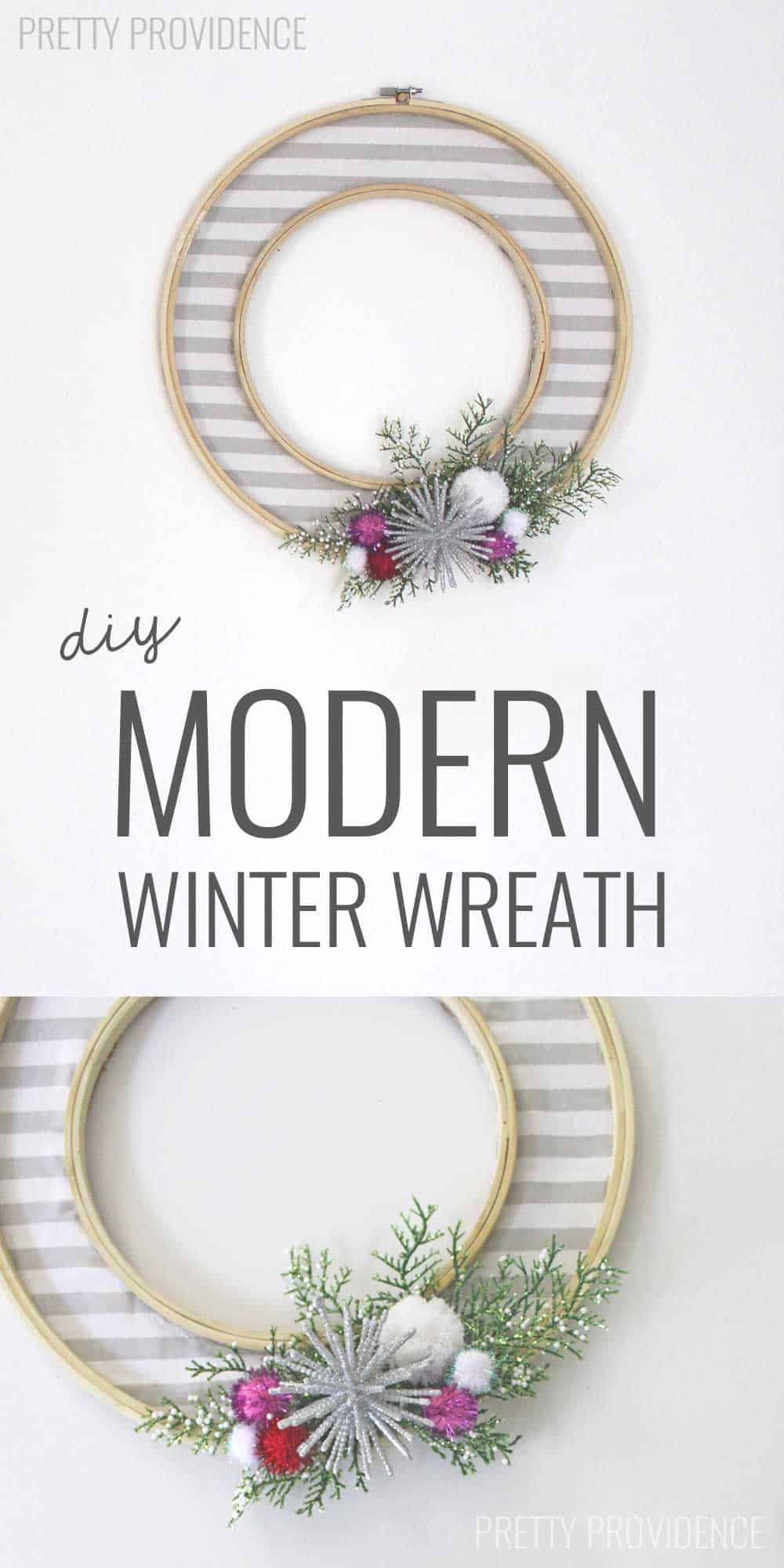 LOVE this simple, modern winter wreath!!! So pretty and festive for the winter or Christmas holidays!
