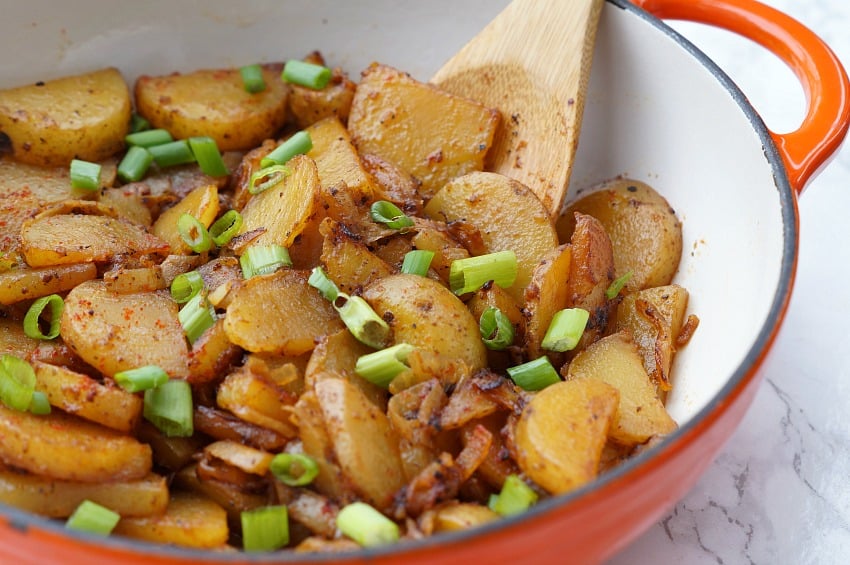 The Best Skillet Fried Potatoes with two secret ingredients that make these extra delicious!