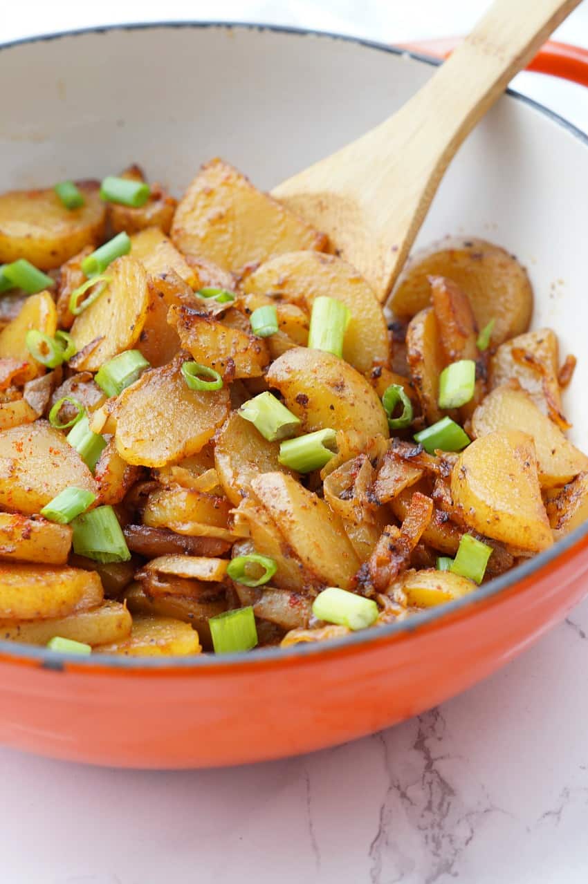 The Best Skillet Fried Potatoes with two secret ingredients that make these extra delicious!