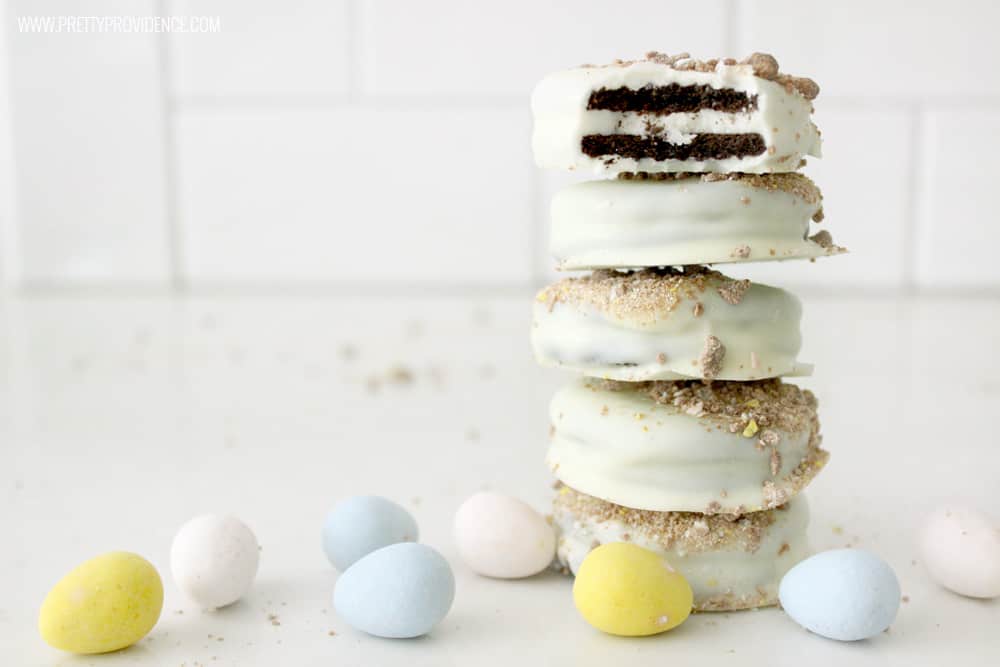 White Chocolate Covered Oreos with Cadbury Mini Eggs 