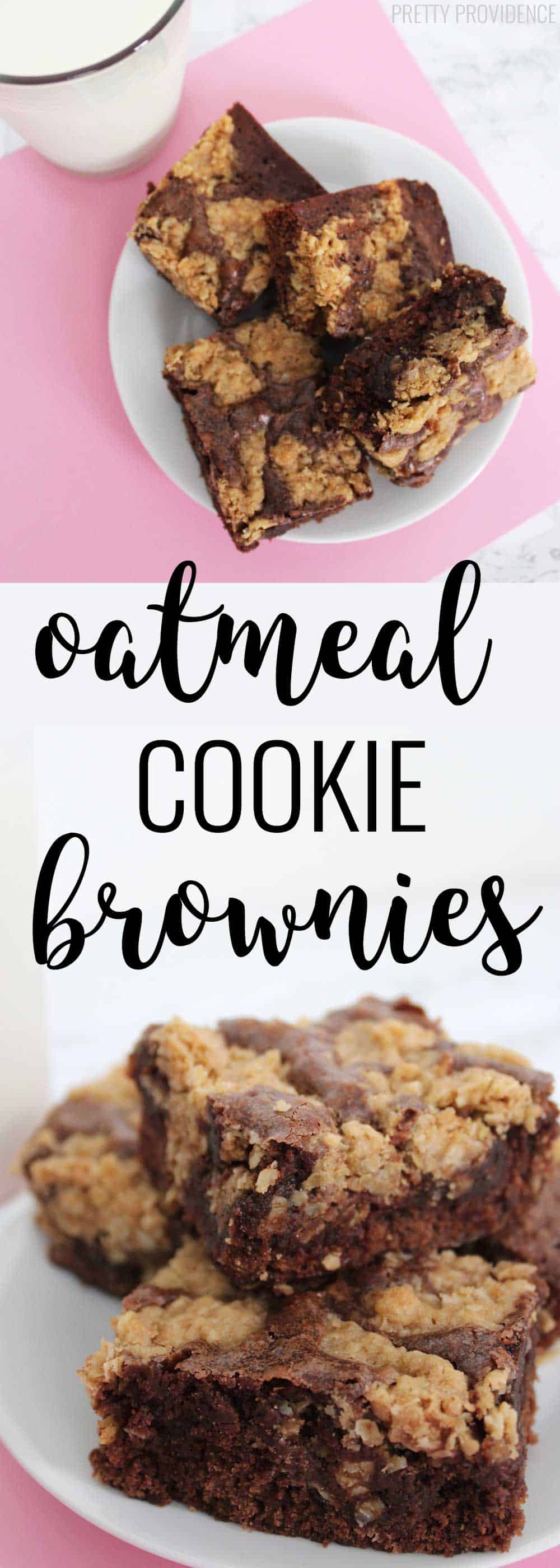 These oatmeal cookie brownies are TO DIE FOR! The perfect combo of both an oatmeal chocolate chip cookie and a brownie! 