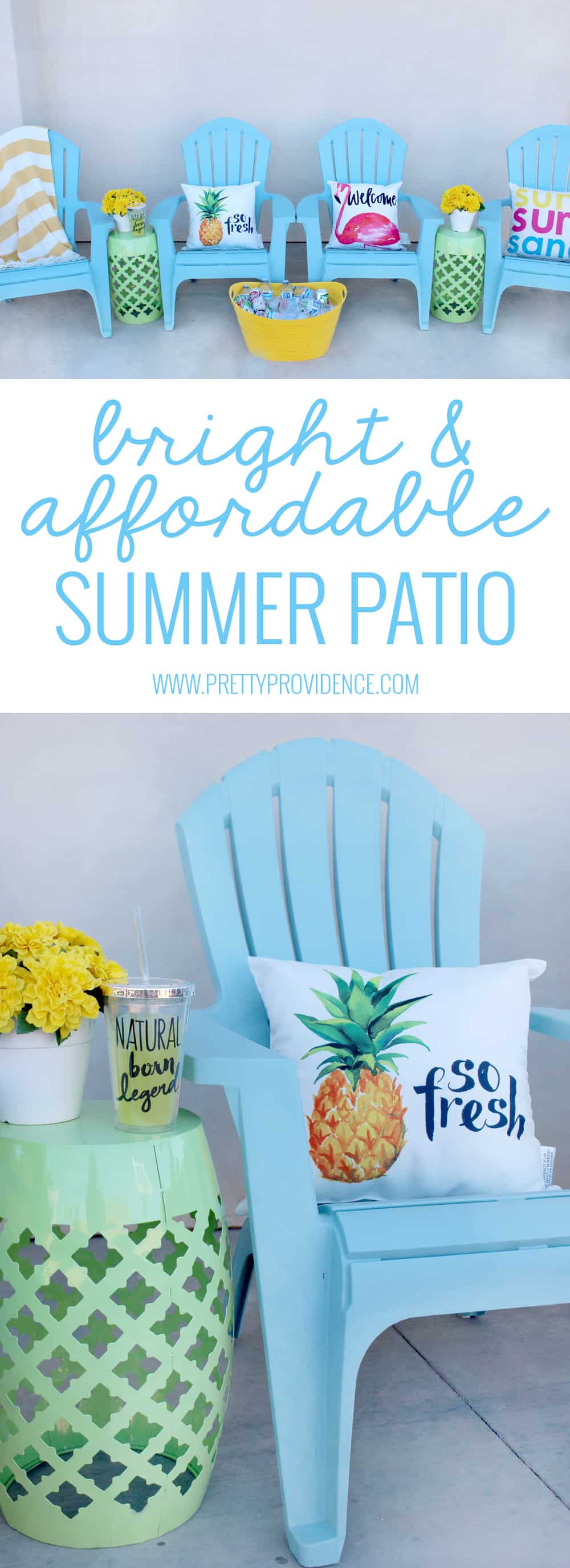 I love how bright and happy this affordable patio space is! It's amazing how much difference a few cute accents can make to a space! 