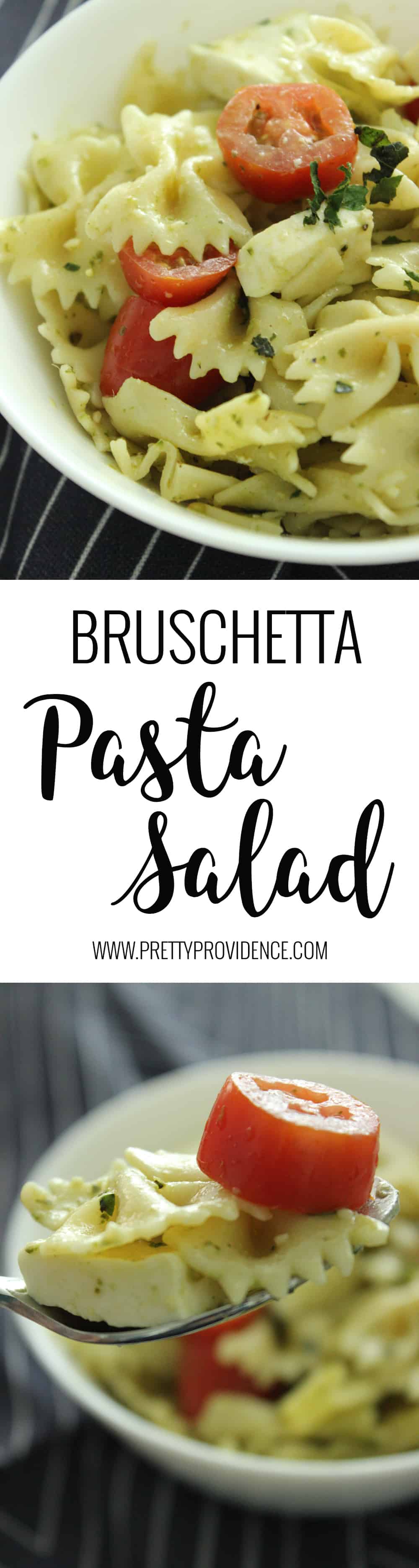 Bruschetta pasta salad! The perfect side dish for any bbq or get together! Or make a big batch and eat it all week for lunch! 