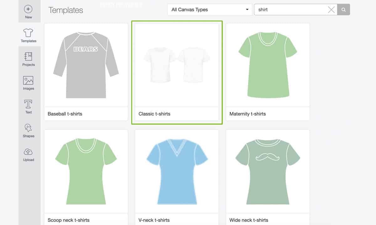 shirt templates to use to design a shirt in Cricut Design Space software