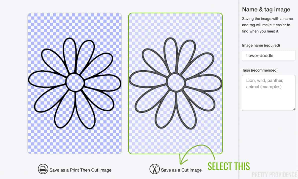Image of flower and 'Save as Cut image' option highlighted in Cricut Design Space