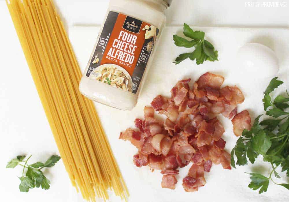 This easy spaghetti carbonara recipe is creamy and delicious - you can't go wrong with bacon and pasta!