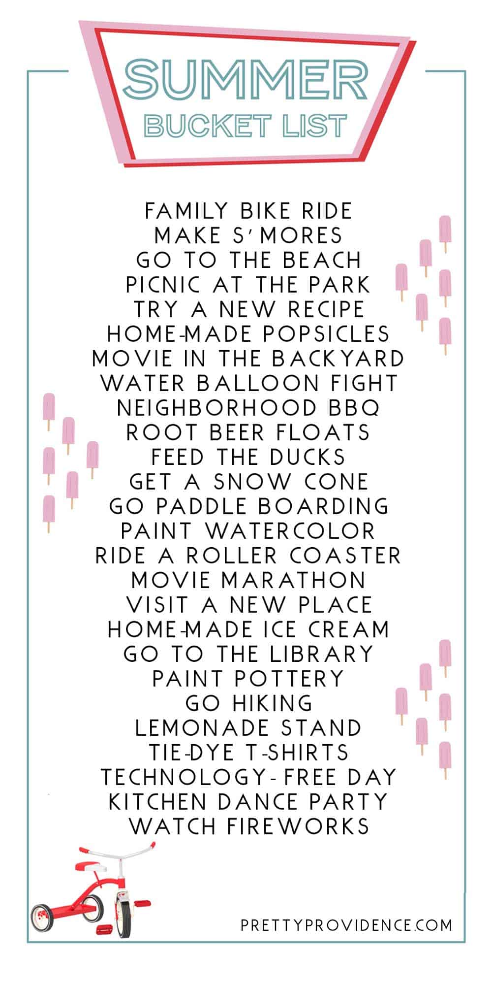 Free Summer Bucket List for Teens Printable Checklist