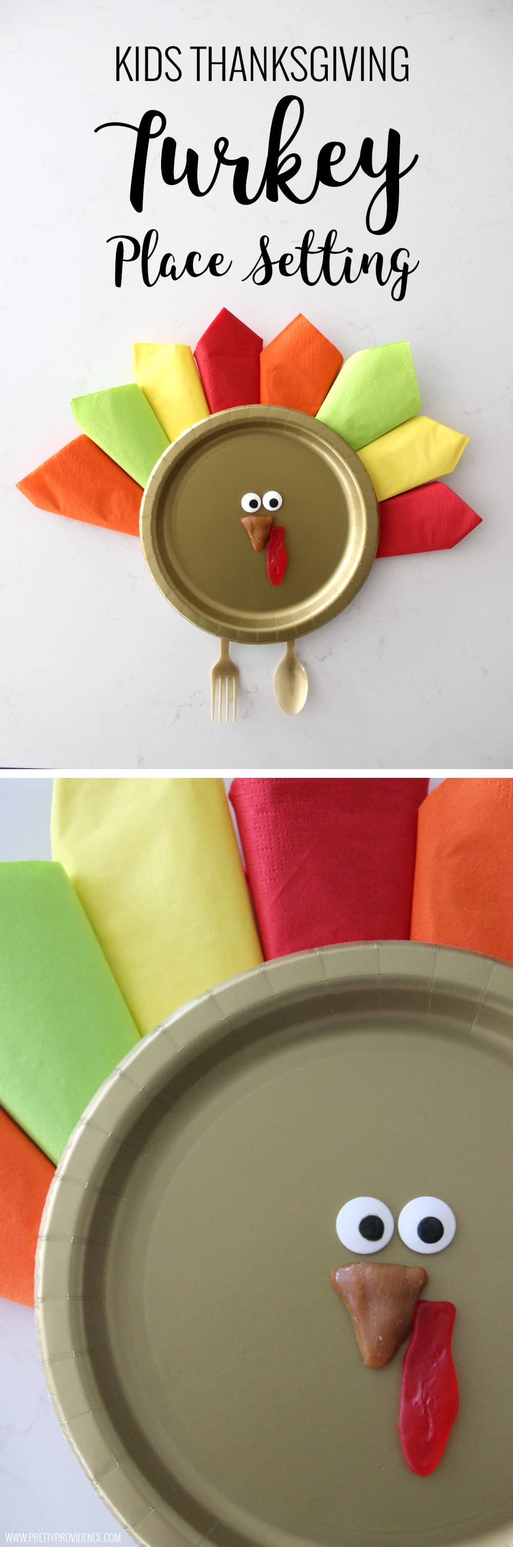 How cute is this kids Thanksgiving turkey place setting?! Such a fun and festive way to make the kids table special! 