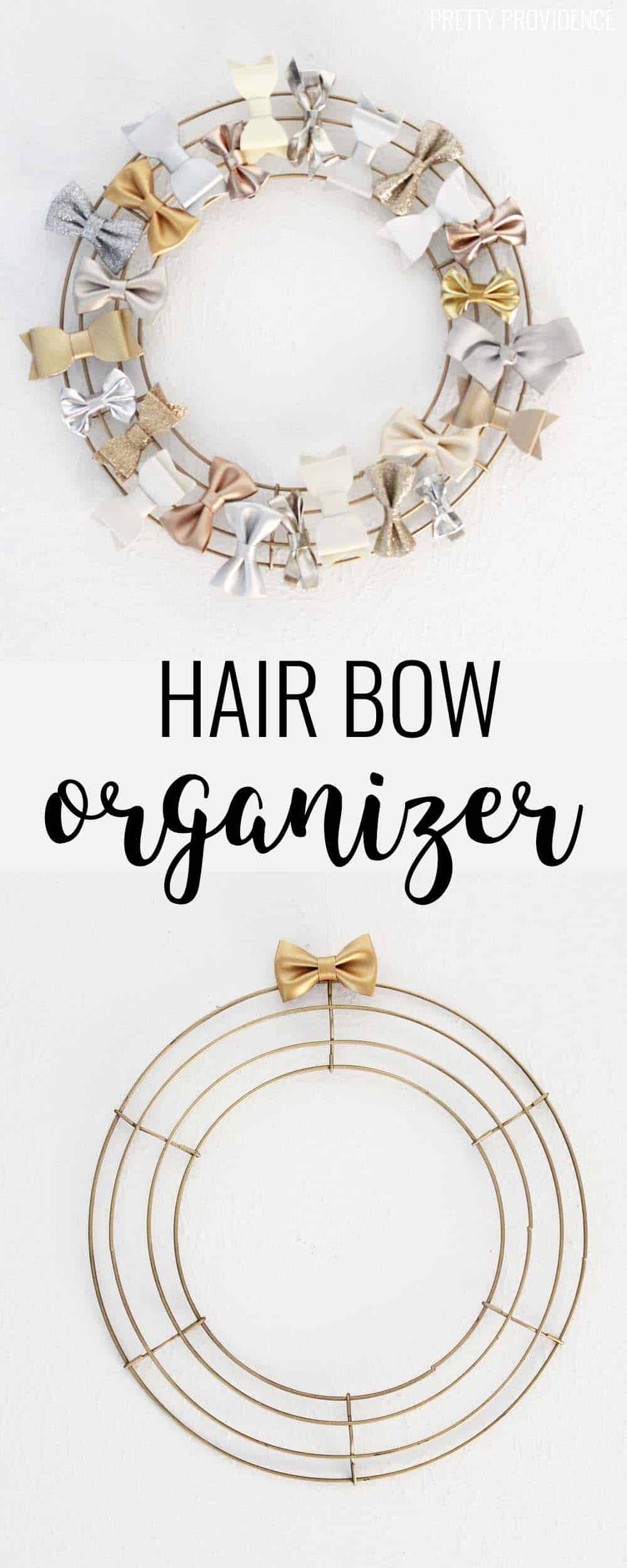 This is a great way to organize girls' bows! All you need is a wreath form and some spray paint! 